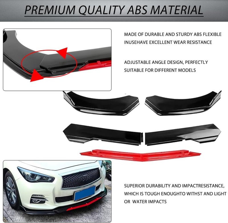 DREAMIZER Universal Front Lip for Car,Adjustable Front Bumper Lip Chin Spoiler Splitter Diffuser Protector Body Kit Compatible with Honda Nissan Toyota Mazda, Black w/Red - Image 5